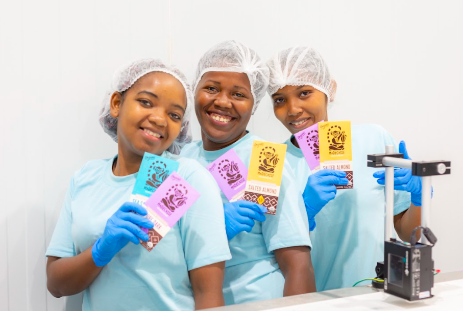 Employees at Beyond Good's chocolate factory